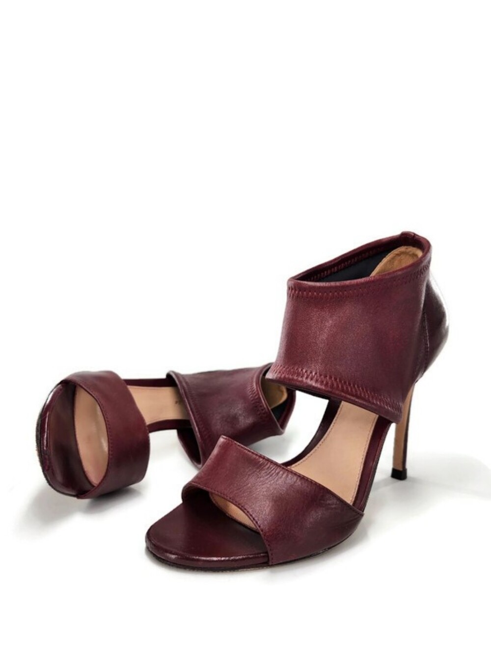 Gianvito Rossi Milano Burgundy Leather Ankle Cuff Open-Toe High Heel Sandals